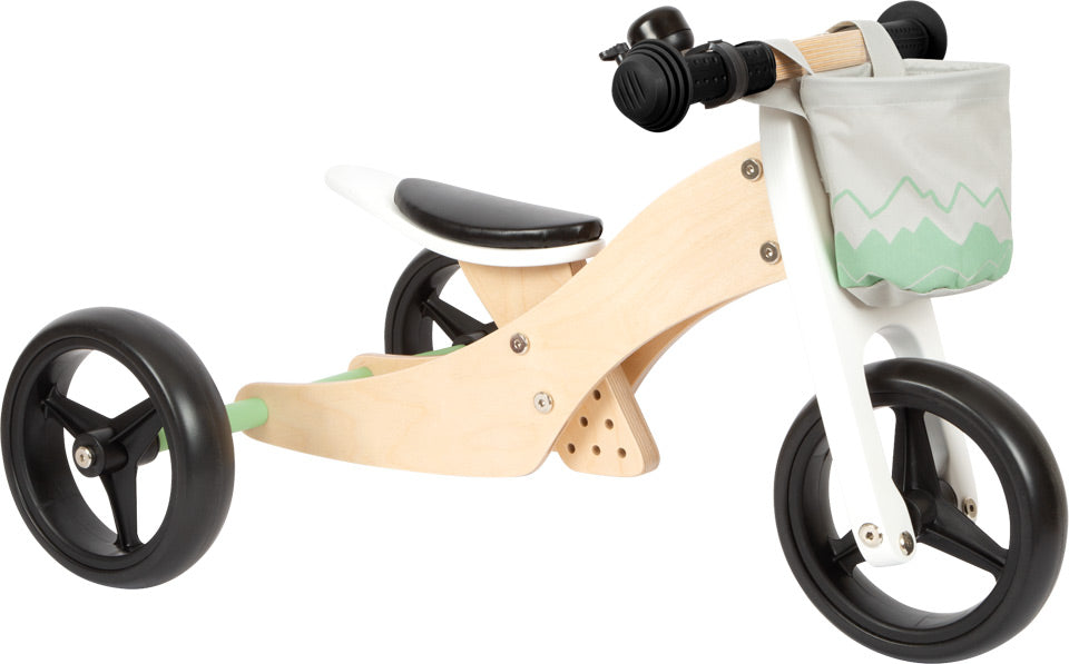 Small foot, houten driewieler, loopfiets, trike, verstelbaar in 4 standen, met fietsmandje, Salie groen